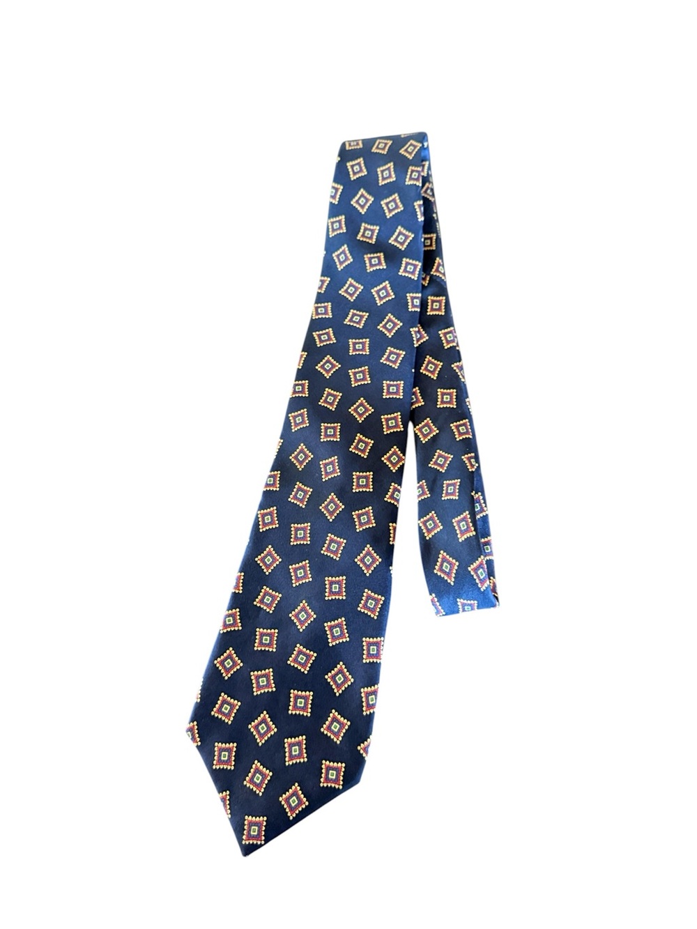 Vintage Brooks Brothers Makers Silk Tie Navy Geometric Square Foulard USA